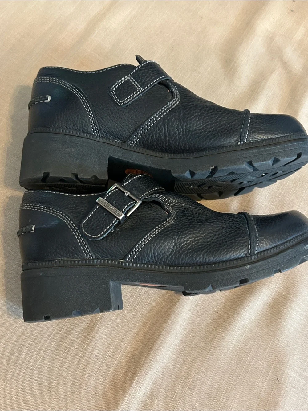 EUC Harley-Davidson Black Leather Slip-On Loafers with Strap